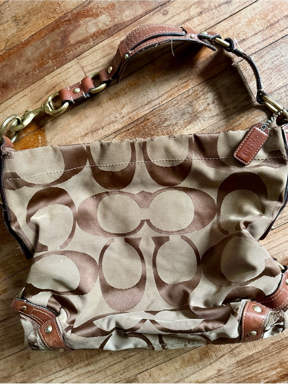Coach Brown and Tan Signature Canvas Shoulder Bag
